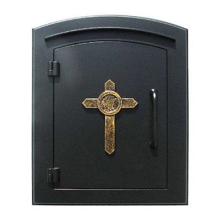 Qualarc Column Mount Mailbox w/"Decorative Cross Logo", Black MAN-1403-BL